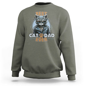 Best Cat Dad Ever Sweatshirt Cool Cat Lovers Father's Day TS02 Military Green Print Your Wear