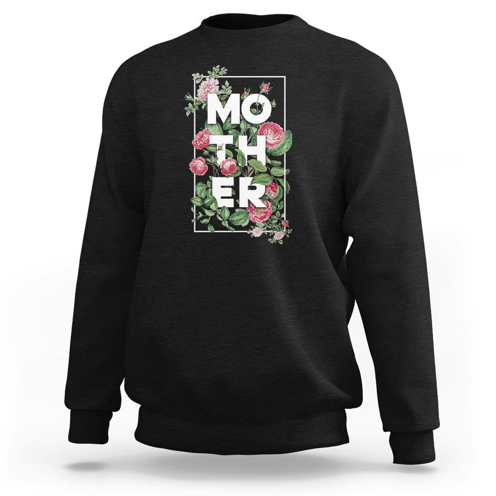 Floral Mom Sweatshirt Mother Flowers Carnations Mother's Day Gifts TS02 Black Printyourwear