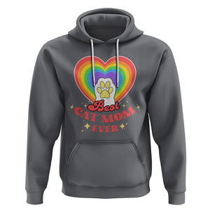 Best Cat Mom Ever Hoodie Cute Rainbow Cat Paw Print Mother's Day Gifts for Cats Lover TS02 Charcoal Printyourwear