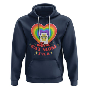 Best Cat Mom Ever Hoodie Cute Rainbow Cat Paw Print Mother's Day Gifts for Cats Lover TS02 Navy Printyourwear