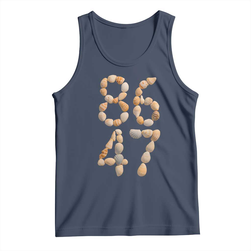 86 47 Seashell Subtle Summer Coastal Graphic Tank Top Viral Beach Walk Political Satire TS02 Navy Print Your Wear