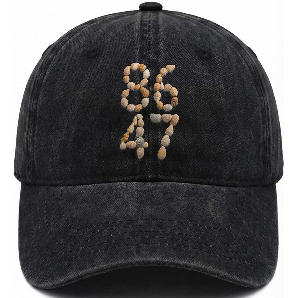 86 47 Seashell Subtle Summer Coastal Graphic Washed Cotton Baseball Cap Viral Beach Walk Political Satire TS02 Print Your Wear