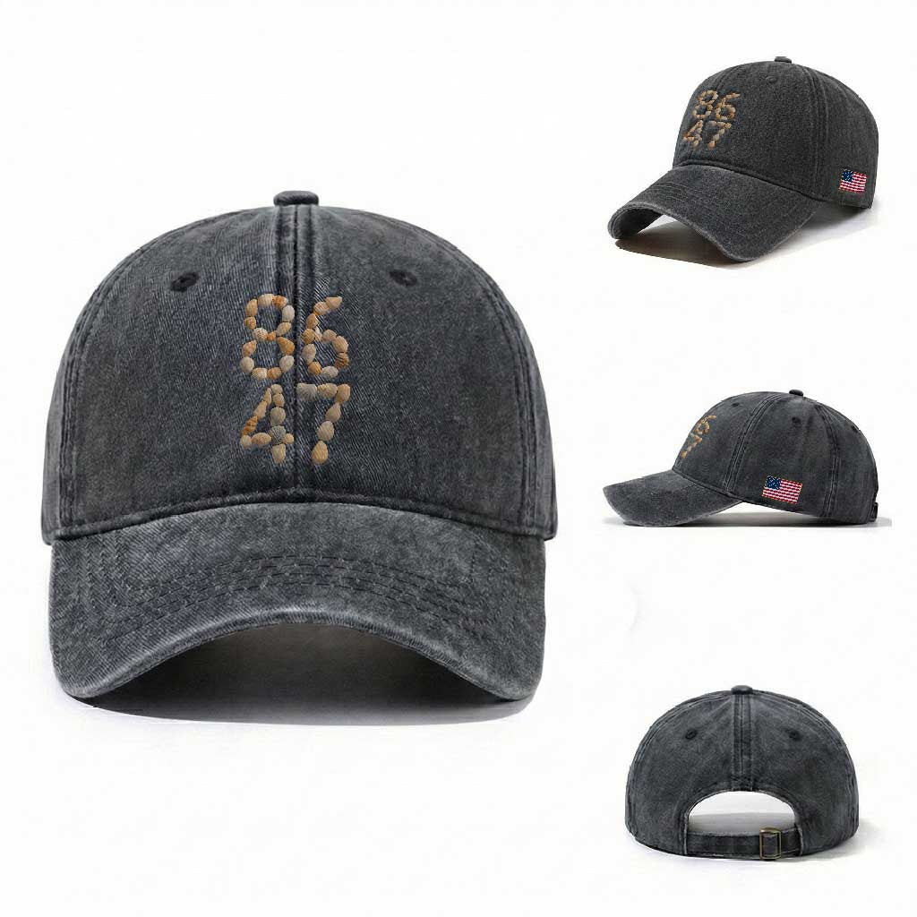86 47 Seashell Subtle Summer Coastal Graphic Washed Cotton Baseball Cap Viral Beach Walk Political Satire TS02 Washed Cap Universal Fit Dark Gray Print Your Wear