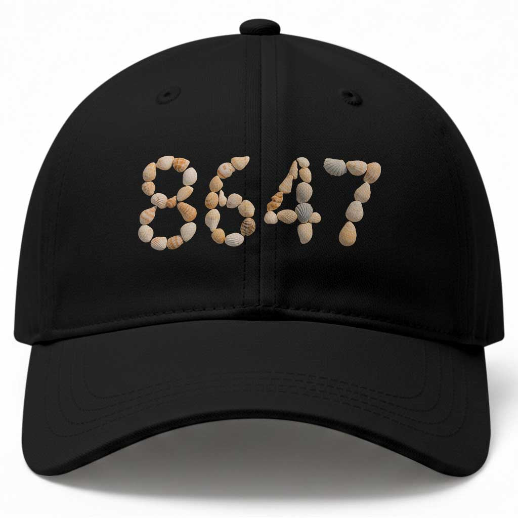 86 47 Seashell Beach Walk Graphic Baseball Cap Subtle Coastal Summer Political Satire TS02 Print Your Wear