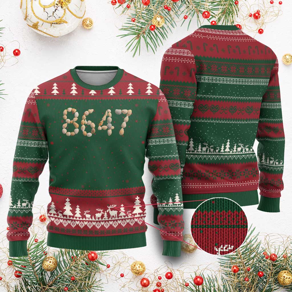 86 47 Seashell Beach Walk Graphic Ugly Christmas Sweater Subtle Coastal Summer Political Satire TS02 Red Green Print Your Wear