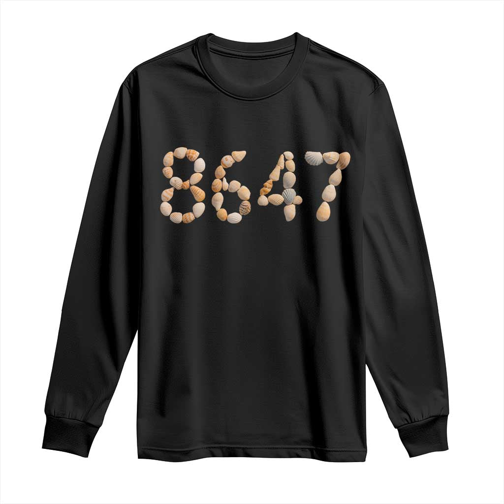 86 47 Seashell Beach Walk Graphic Long Sleeve Shirt Subtle Coastal Summer Political Satire TS02 Black Print Your Wear
