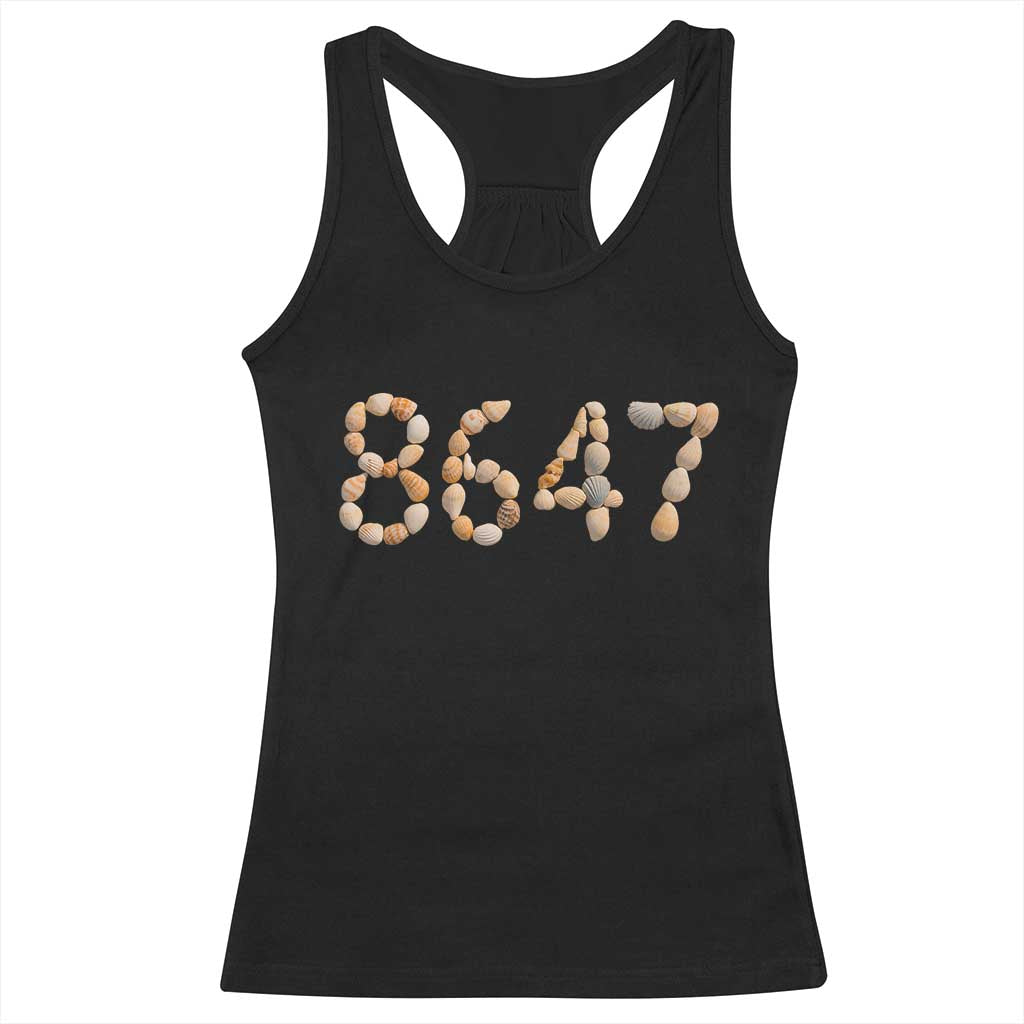86 47 Seashell Beach Walk Graphic Racerback Tank Top Subtle Coastal Summer Political Satire TS02 Black Print Your Wear