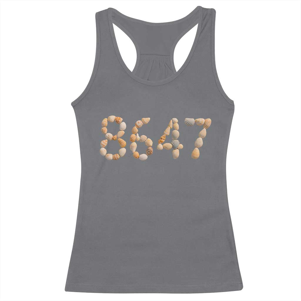 86 47 Seashell Beach Walk Graphic Racerback Tank Top Subtle Coastal Summer Political Satire TS02 Charcoal Print Your Wear