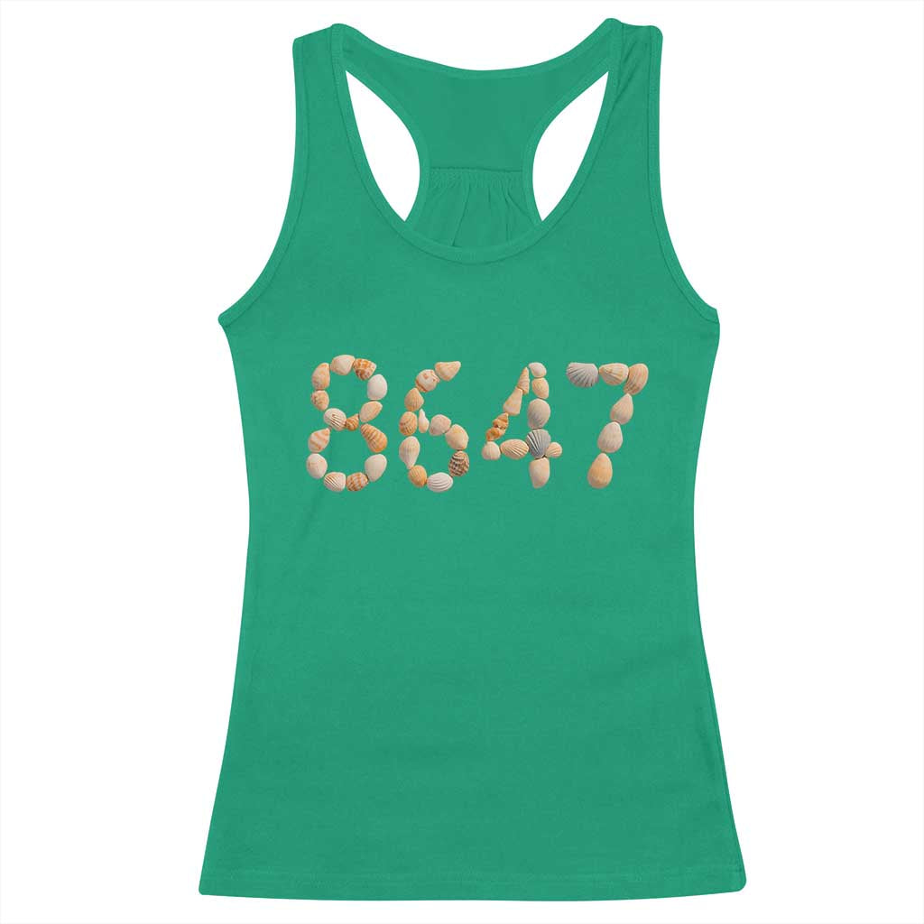 86 47 Seashell Beach Walk Graphic Racerback Tank Top Subtle Coastal Summer Political Satire TS02 Irish Green Print Your Wear