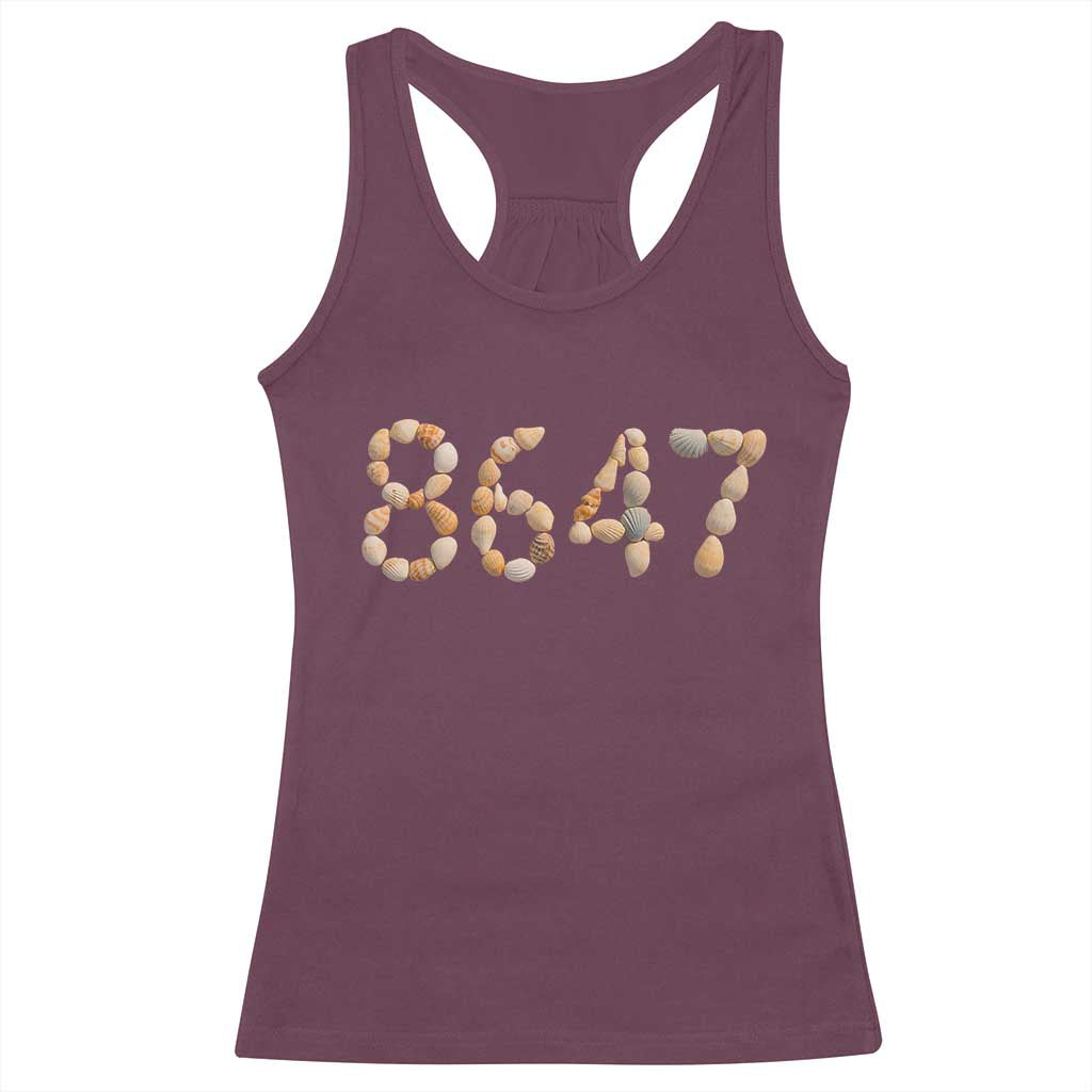 86 47 Seashell Beach Walk Graphic Racerback Tank Top Subtle Coastal Summer Political Satire TS02 Maroon Print Your Wear