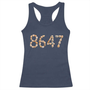 86 47 Seashell Beach Walk Graphic Racerback Tank Top Subtle Coastal Summer Political Satire TS02 Navy Print Your Wear