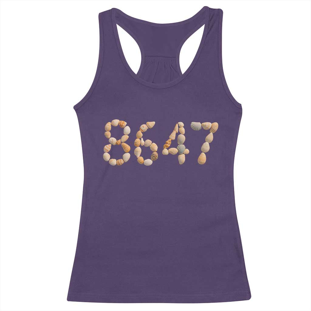 86 47 Seashell Beach Walk Graphic Racerback Tank Top Subtle Coastal Summer Political Satire TS02 Purple Print Your Wear