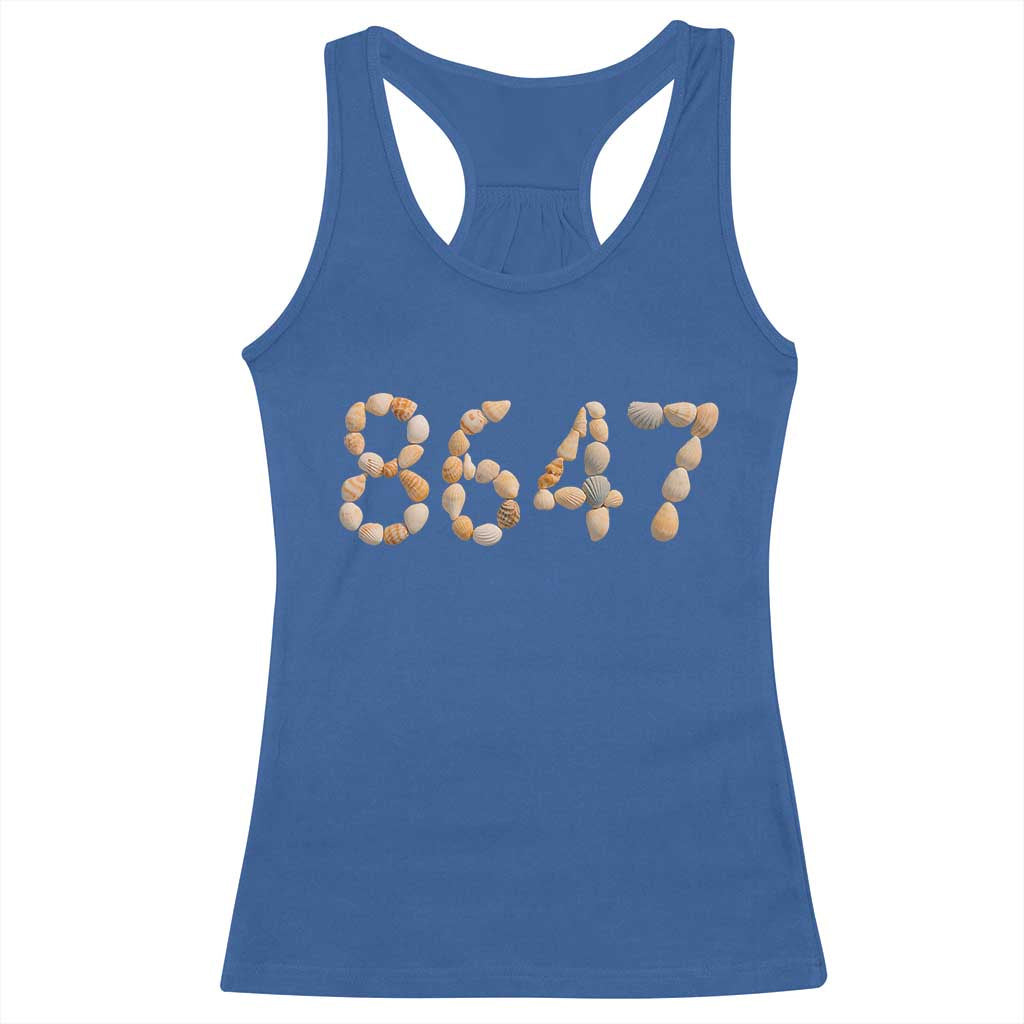 86 47 Seashell Beach Walk Graphic Racerback Tank Top Subtle Coastal Summer Political Satire TS02 Royal Blue Print Your Wear
