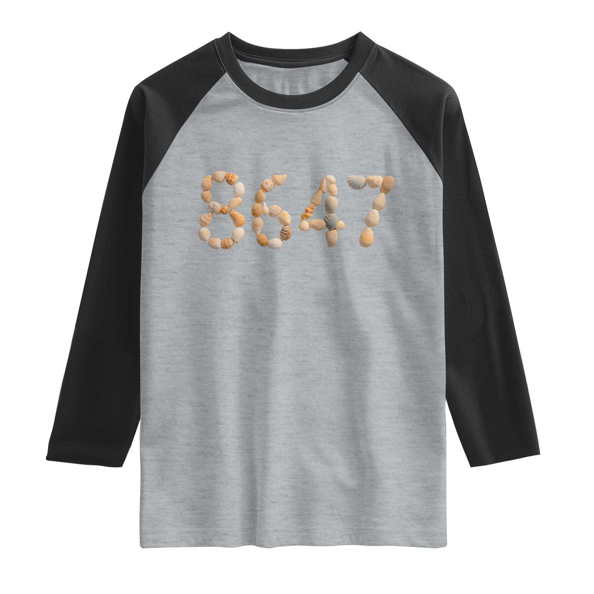 86 47 Seashell Beach Walk Graphic Raglan Shirt Subtle Coastal Summer Political Satire TS02 Heather Gray Black Print Your Wear
