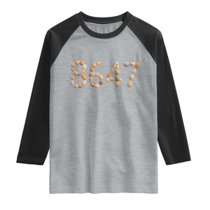 86 47 Seashell Beach Walk Graphic Raglan Shirt Subtle Coastal Summer Political Satire TS02 Heather Gray Black Print Your Wear