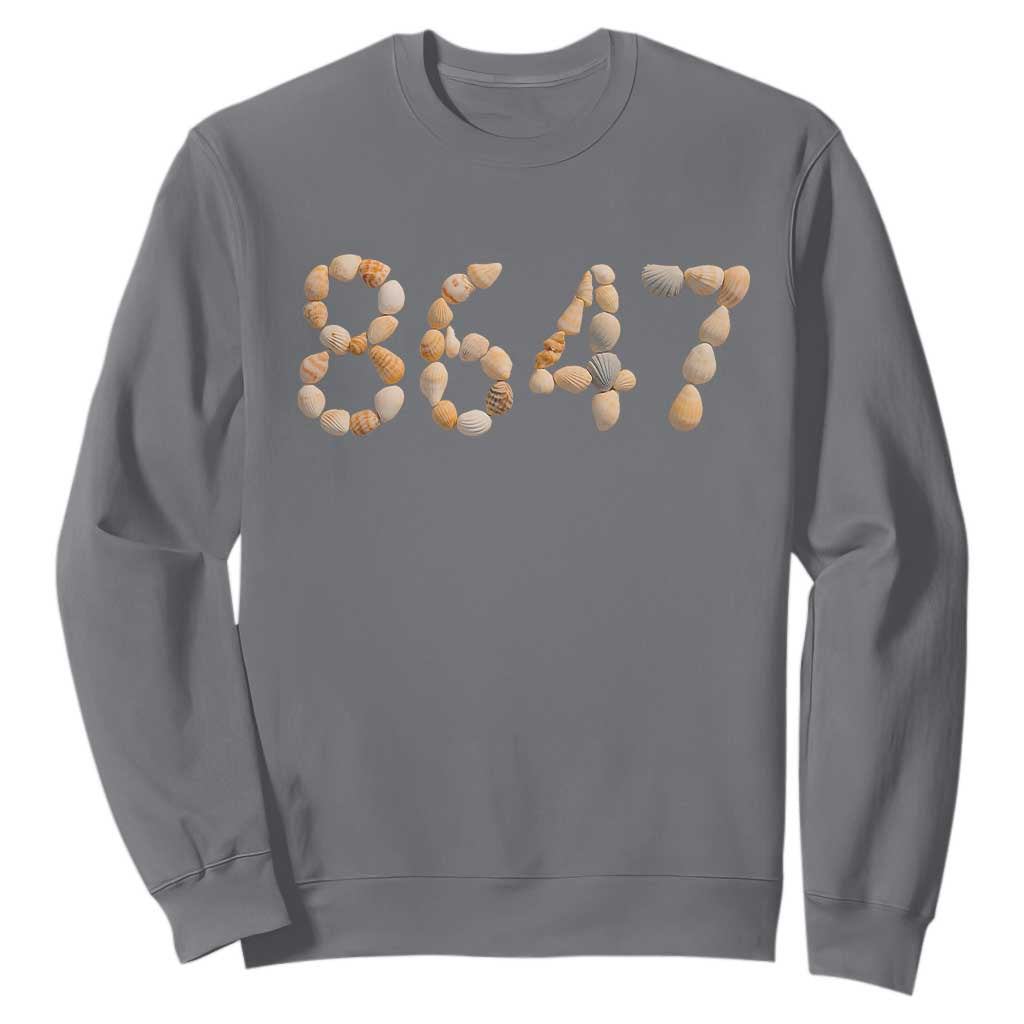 86 47 Seashell Beach Walk Graphic Sweatshirt Subtle Coastal Summer Political Satire TS02 Charcoal Print Your Wear