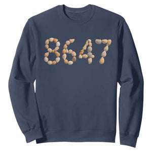 86 47 Seashell Beach Walk Graphic Sweatshirt Subtle Coastal Summer Political Satire TS02 Navy Print Your Wear