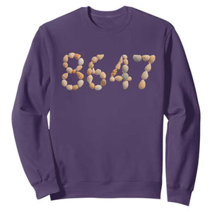 86 47 Seashell Beach Walk Graphic Sweatshirt Subtle Coastal Summer Political Satire TS02 Purple Print Your Wear