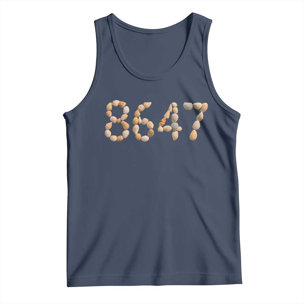 86 47 Seashell Beach Walk Graphic Tank Top Subtle Coastal Summer Political Satire TS02 Navy Print Your Wear