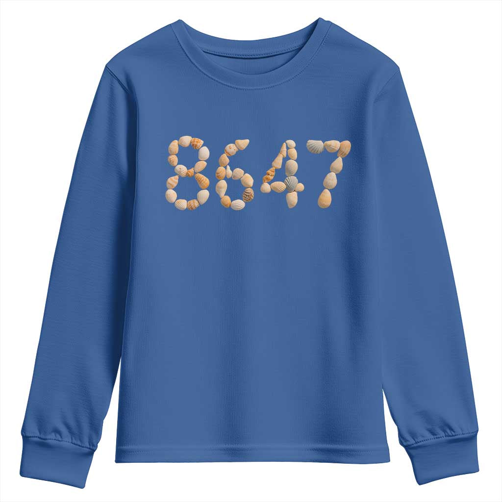 86 47 Seashell Beach Walk Graphic Youth Sweatshirt Subtle Coastal Summer Political Satire TS02 Royal Blue Print Your Wear