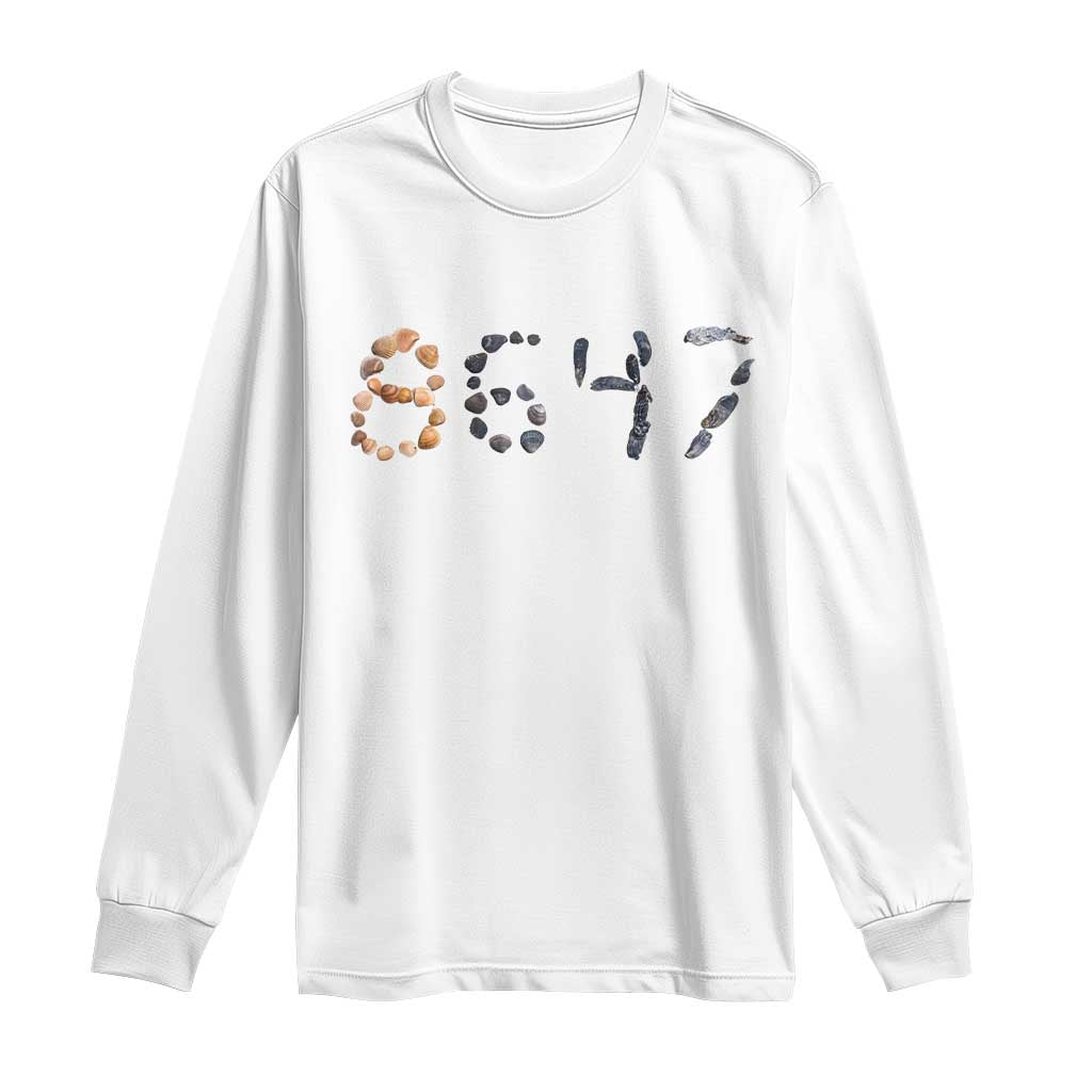 86 47 Seashell Graphic Subtle Summer Coastal Long Sleeve Shirt Viral 2026 Beach Walk Political Satire TS02 White Print Your Wear