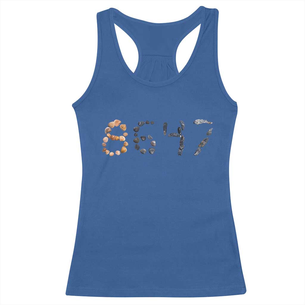 86 47 Seashell Graphic Subtle Summer Coastal Racerback Tank Top Viral 2026 Beach Walk Political Satire TS02 Royal Blue Print Your Wear