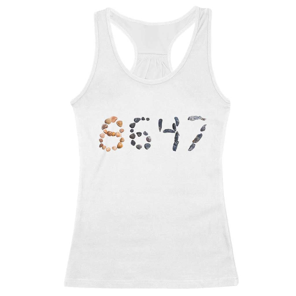 86 47 Seashell Graphic Subtle Summer Coastal Racerback Tank Top Viral 2026 Beach Walk Political Satire TS02 White Print Your Wear