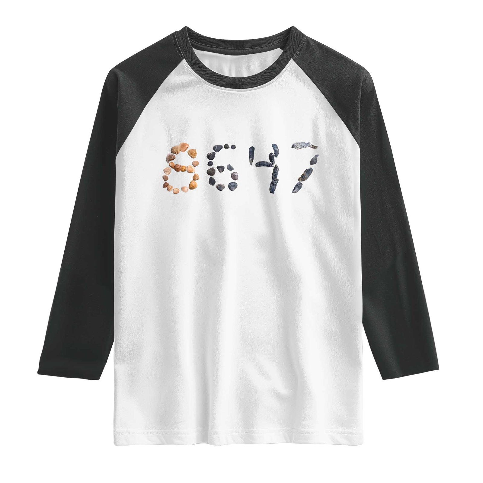 86 47 Seashell Graphic Subtle Summer Coastal Raglan Shirt Viral 2026 Beach Walk Political Satire TS02 White Black Print Your Wear