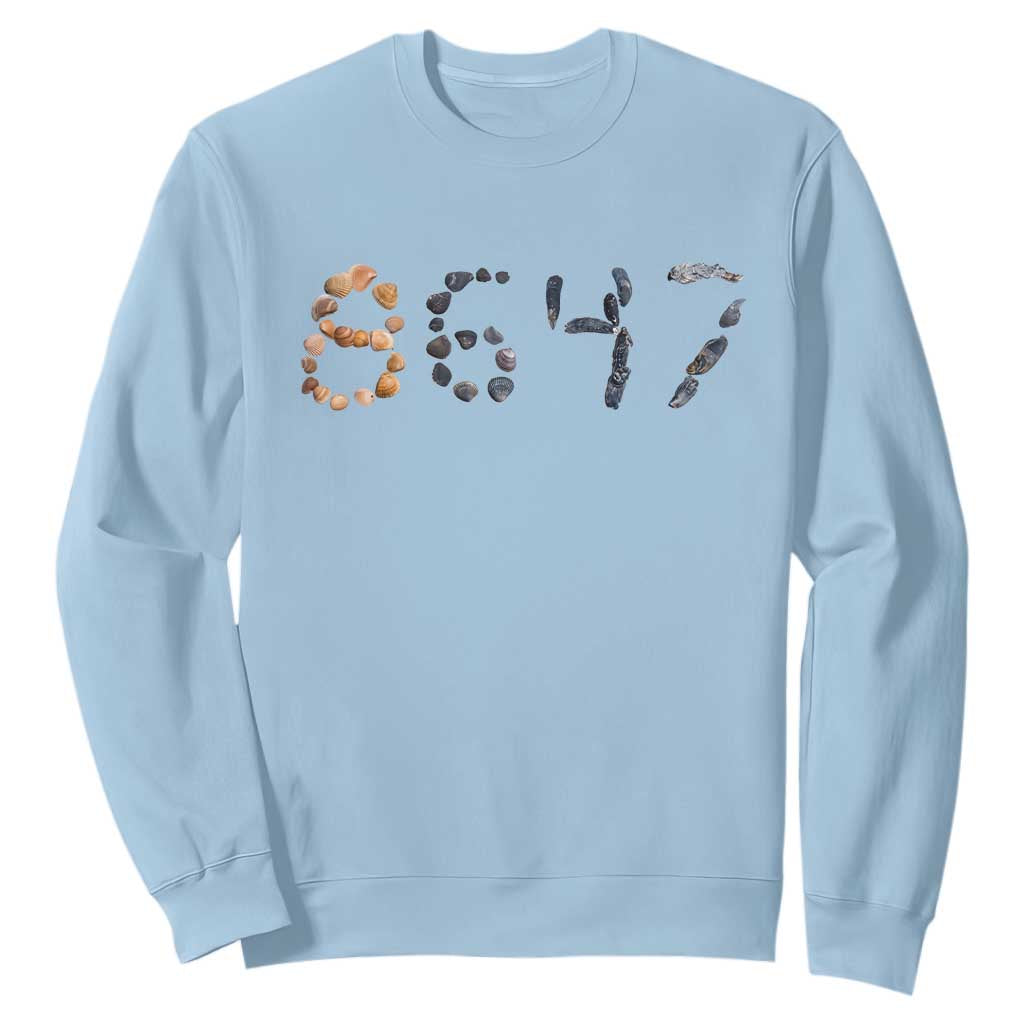 86 47 Seashell Graphic Subtle Summer Coastal Sweatshirt Viral 2026 Beach Walk Political Satire TS02 Light Blue Print Your Wear