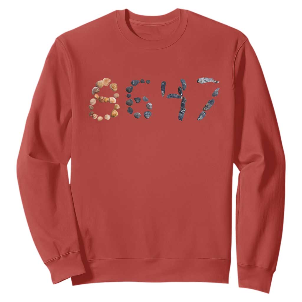 86 47 Seashell Graphic Subtle Summer Coastal Sweatshirt Viral 2026 Beach Walk Political Satire TS02 Red Print Your Wear