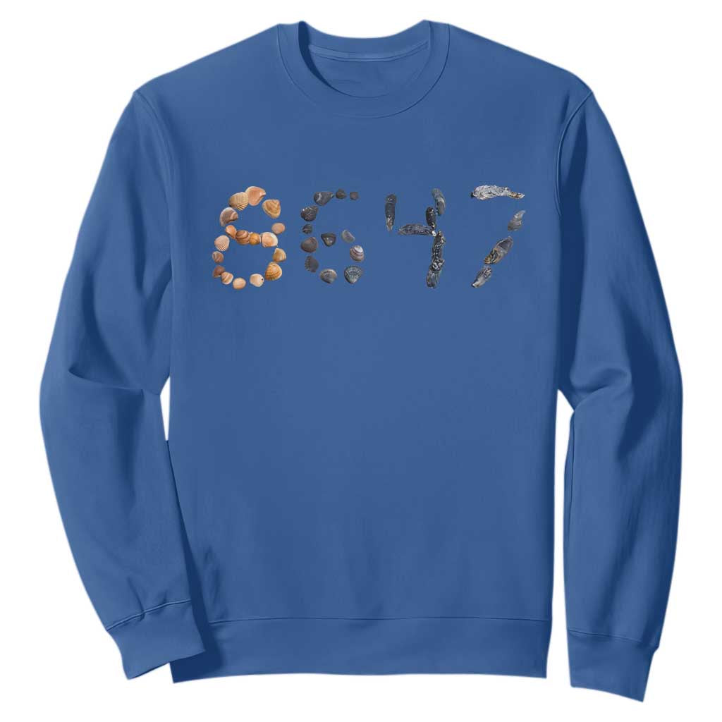 86 47 Seashell Graphic Subtle Summer Coastal Sweatshirt Viral 2026 Beach Walk Political Satire TS02 Royal Blue Print Your Wear