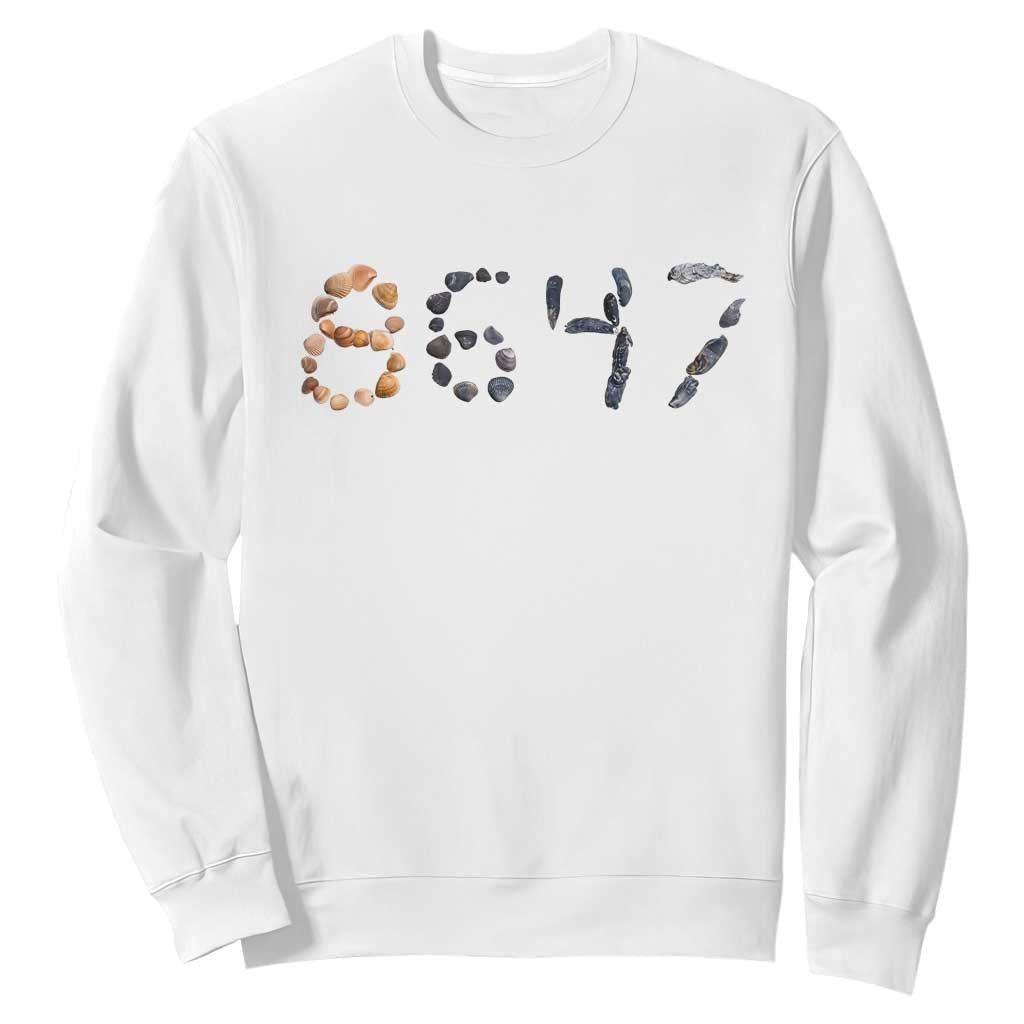 86 47 Seashell Graphic Subtle Summer Coastal Sweatshirt Viral 2026 Beach Walk Political Satire TS02 White Print Your Wear