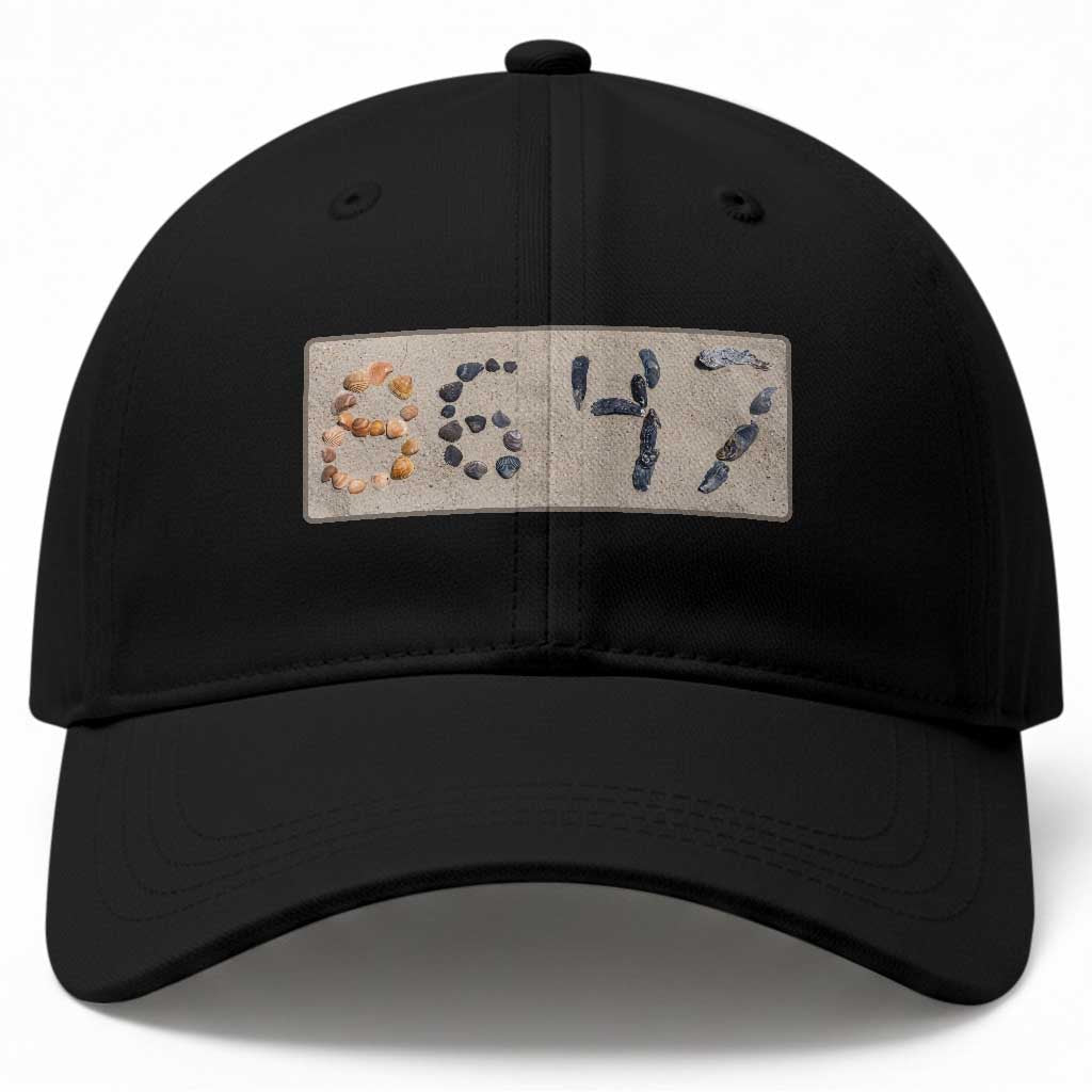 86 47 Seashell Beach Sand Graphic Baseball Cap Subtle Coastal Summer Political Satire TS02 Print Your Wear