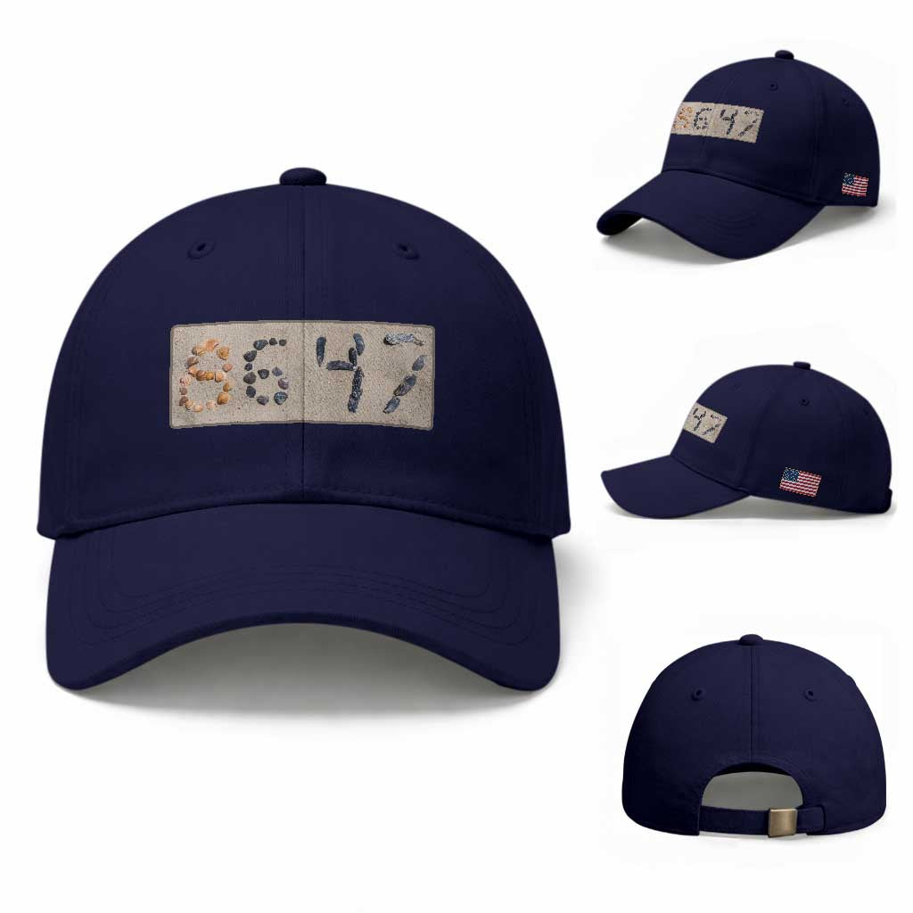 86 47 Seashell Beach Sand Graphic Baseball Cap Subtle Coastal Summer Political Satire TS02 Baseball Cap Universal Fit Dark Blue Print Your Wear