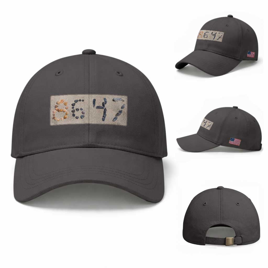 86 47 Seashell Beach Sand Graphic Baseball Cap Subtle Coastal Summer Political Satire TS02 Baseball Cap Universal Fit Dark Gray Print Your Wear