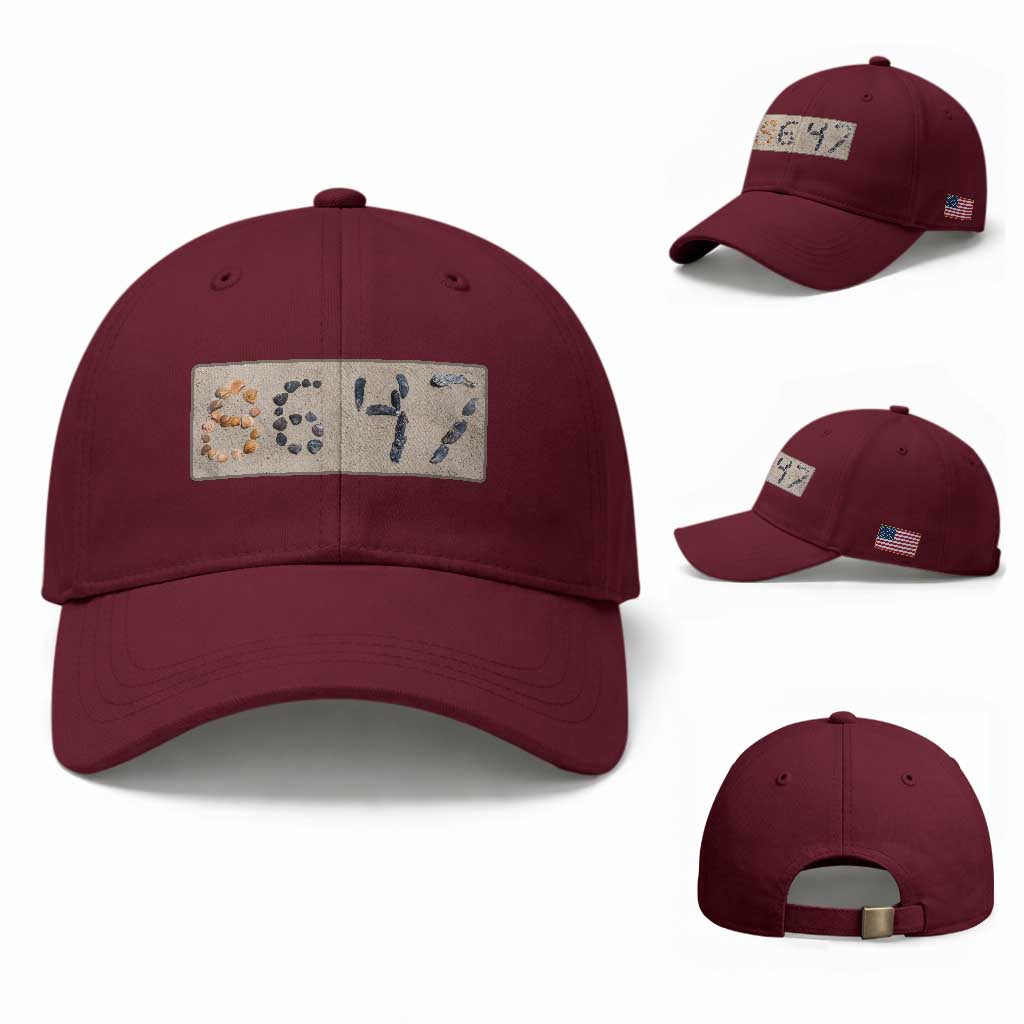 86 47 Seashell Beach Sand Graphic Baseball Cap Subtle Coastal Summer Political Satire TS02 Baseball Cap Universal Fit Maroon Print Your Wear