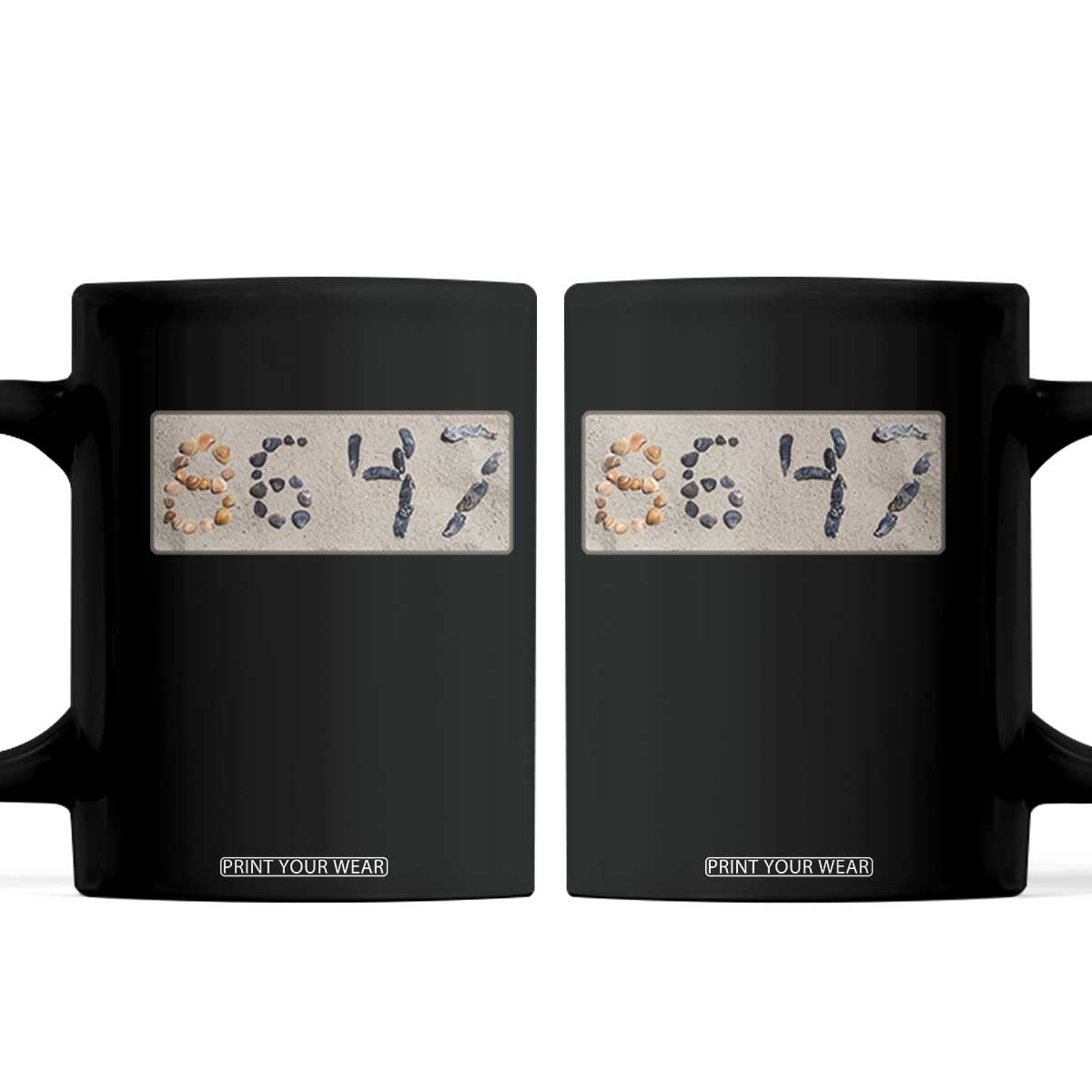 86 47 Seashell Beach Sand Graphic Coffee Mug Subtle Coastal Summer Political Satire TS02 Black Print Your Wear
