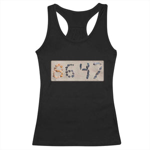 86 47 Seashell Beach Sand Graphic Racerback Tank Top Subtle Coastal Summer Political Satire TS02 Black Print Your Wear