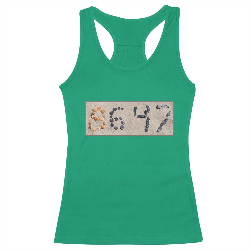 86 47 Seashell Beach Sand Graphic Racerback Tank Top Subtle Coastal Summer Political Satire TS02 Irish Green Print Your Wear