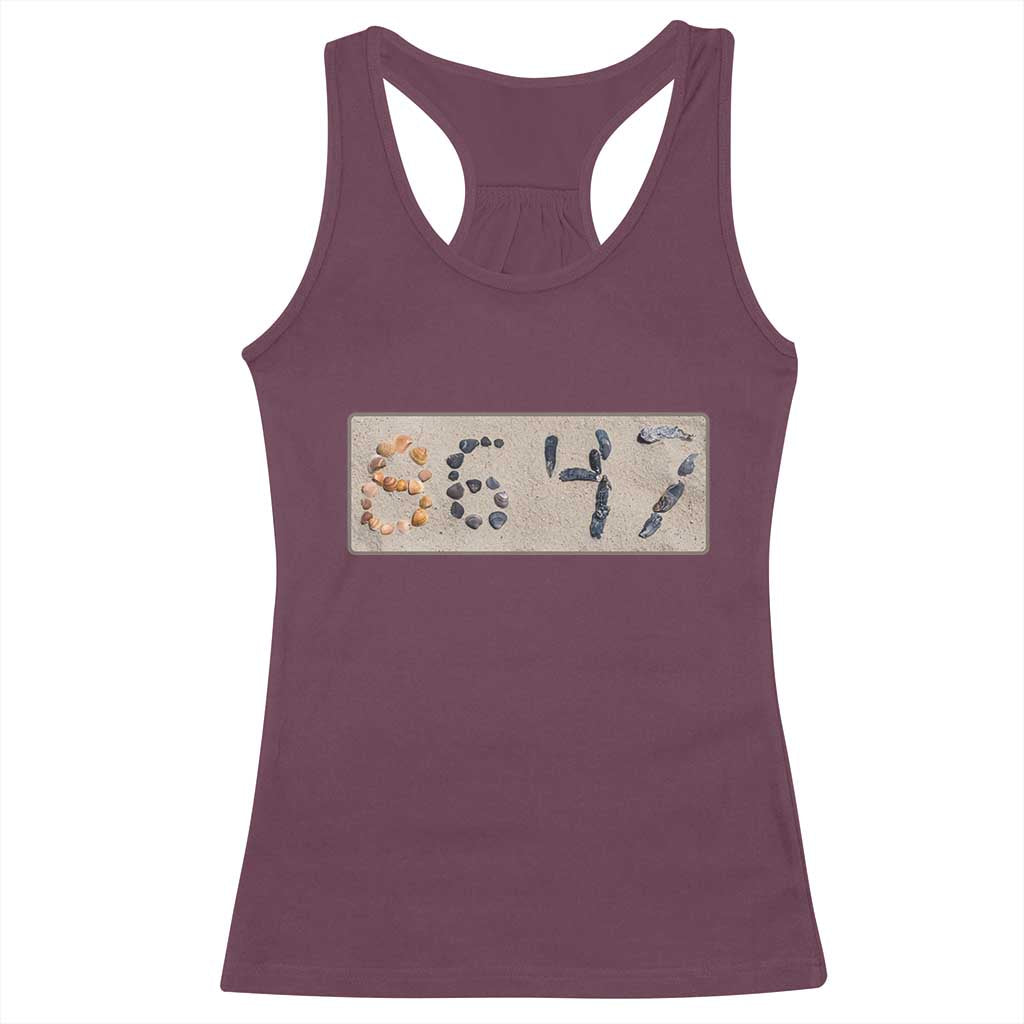 86 47 Seashell Beach Sand Graphic Racerback Tank Top Subtle Coastal Summer Political Satire TS02 Maroon Print Your Wear