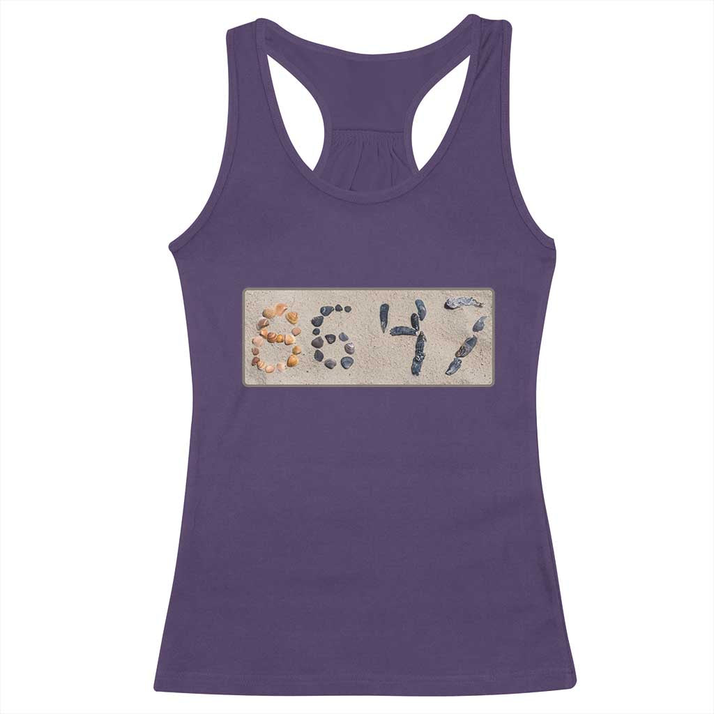 86 47 Seashell Beach Sand Graphic Racerback Tank Top Subtle Coastal Summer Political Satire TS02 Purple Print Your Wear