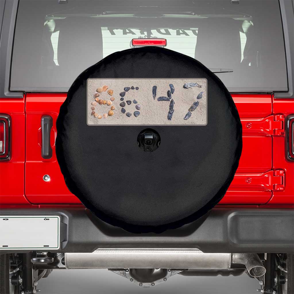 86 47 Seashell Beach Sand Graphic Spare Tire Cover Subtle Coastal Summer Political Satire TS02 Black Print Your Wear