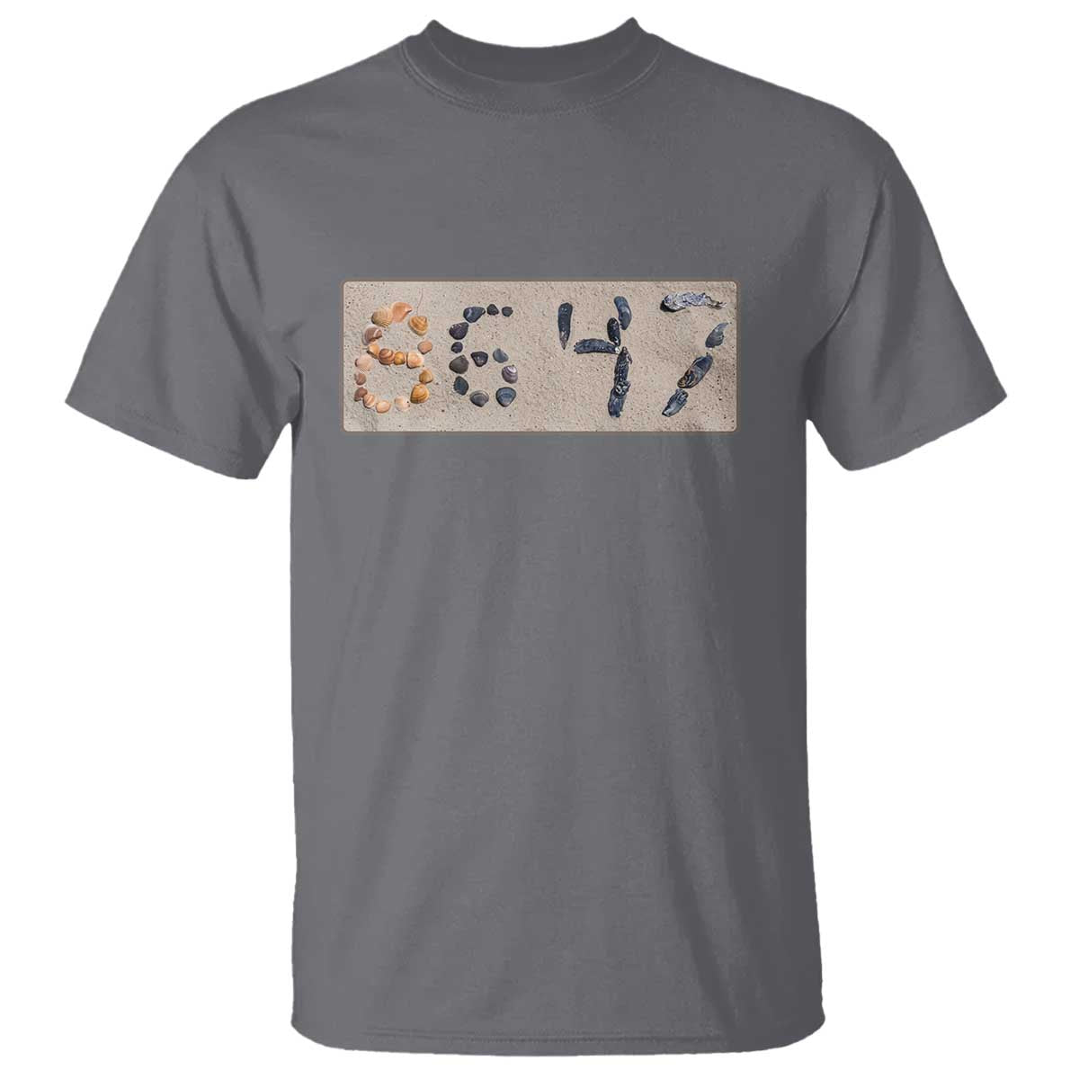 86 47 Seashell Beach Sand Graphic T Shirt Subtle Coastal Summer Political Satire TS02 Charcoal Print Your Wear
