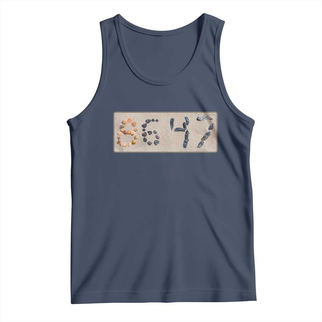 86 47 Seashell Beach Sand Graphic Tank Top Subtle Coastal Summer Political Satire TS02 Navy Print Your Wear