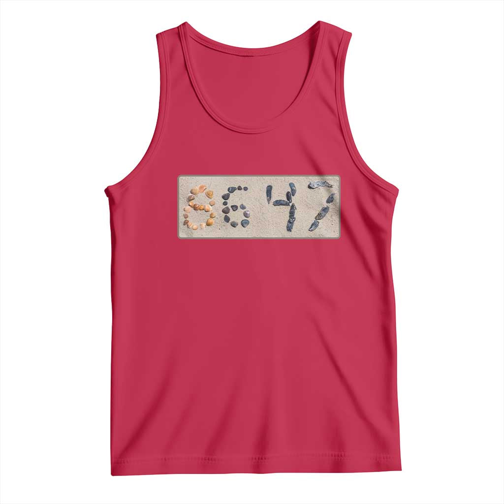 86 47 Seashell Beach Sand Graphic Tank Top Subtle Coastal Summer Political Satire TS02 Red Print Your Wear