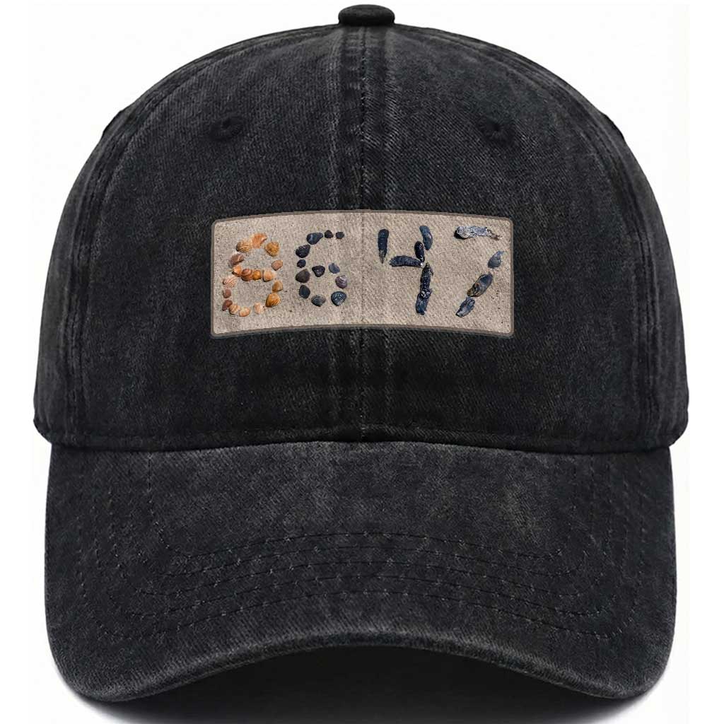 86 47 Seashell Beach Sand Graphic Washed Cotton Baseball Cap Subtle Coastal Summer Political Satire TS02 Print Your Wear