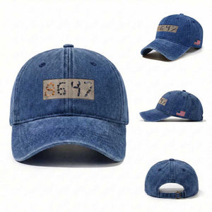 86 47 Seashell Beach Sand Graphic Washed Cotton Baseball Cap Subtle Coastal Summer Political Satire TS02 Washed Cap Universal Fit Royal Blue Print Your Wear