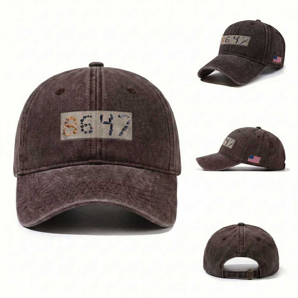 86 47 Seashell Beach Sand Graphic Washed Cotton Baseball Cap Subtle Coastal Summer Political Satire TS02 Washed Cap Universal Fit Dark Brown Print Your Wear