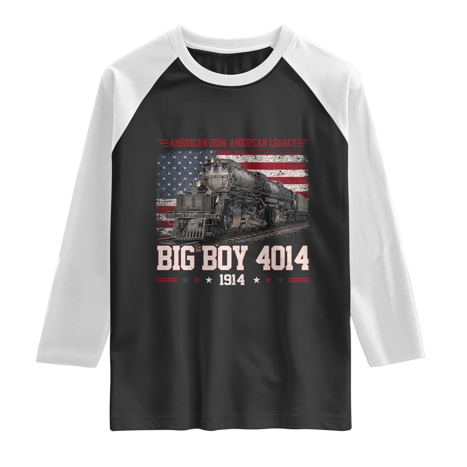 Vintage USA Steam Locomotive Patriotic Pride Raglan Shirt American Iron American Legacy TS02 Black White Print Your Wear