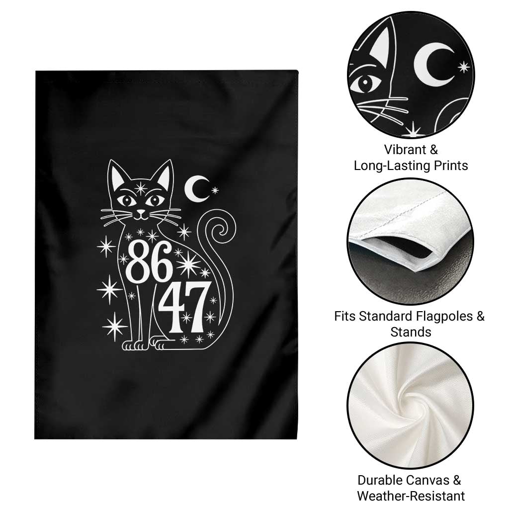 86 47 Celestial Black Cat Mystic Garden Flag Moon Stars Coded Political Satire TS02 Print Your Wear
